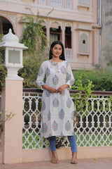 ELEGANT FLORAL HAND BLOCK PRINTED COTTON KURTI