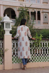 ELEGANT ORANGE FLORAL HAND BLOCK PRINTED KURTI