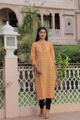 SUNSHINE YELLOW HAND BLOCK PRINTED KURTI