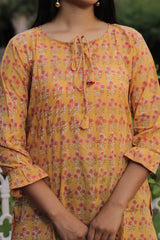 SUNSHINE YELLOW HAND BLOCK PRINTED KURTI