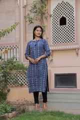 INDIGO PRINTED STRAIGHT KURTI