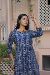 INDIGO PRINTED STRAIGHT KURTI