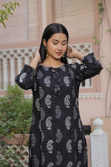 BLACK PAISLEY PRINT STRAIGHT KURTI
