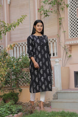 BLACK PAISLEY PRINT STRAIGHT KURTI
