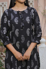 BLACK PAISLEY PRINT STRAIGHT KURTI