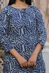 INDIGO LEAF BLOCK PRINT COTTON KURTI