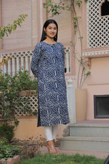 INDIGO LEAF BLOCK PRINT COTTON KURTI