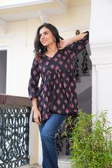 BLACK & ROSE HAND BLOCK PRINTED COTTON TUNIC