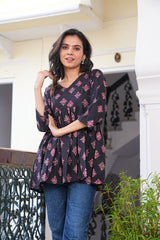 BLACK & ROSE HAND BLOCK PRINTED COTTON TUNIC