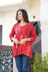 HOT RED BATIK PRINT COTTON TUNIC