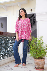 PINK HANDBLOCK PRINTED COTTON KURTI