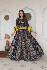 Black & Yellow Bandhani Printed Lehenga Set