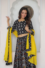 Black & Yellow Bandhani Printed Lehenga Set