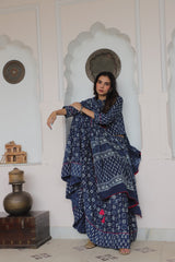 Indigo Blue Handblock Print Lehenga Set