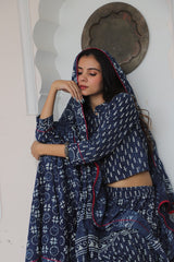 Indigo Blue Handblock Print Lehenga Set