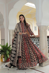 Red & Black Bagru PrintedLehenga Set