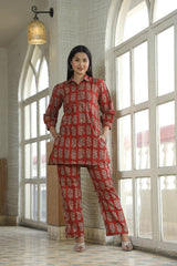 RUST BAGRU PRINT  HANDBLOCK-STYLE CO-ORD SET