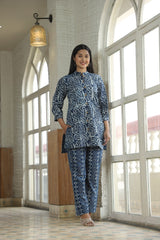 INDIGO LEAF & DIAMOND PRINT CO-ORD SET