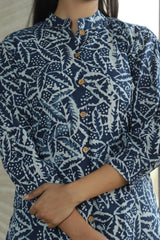 INDIGO LEAF & DIAMOND PRINT CO-ORD SET