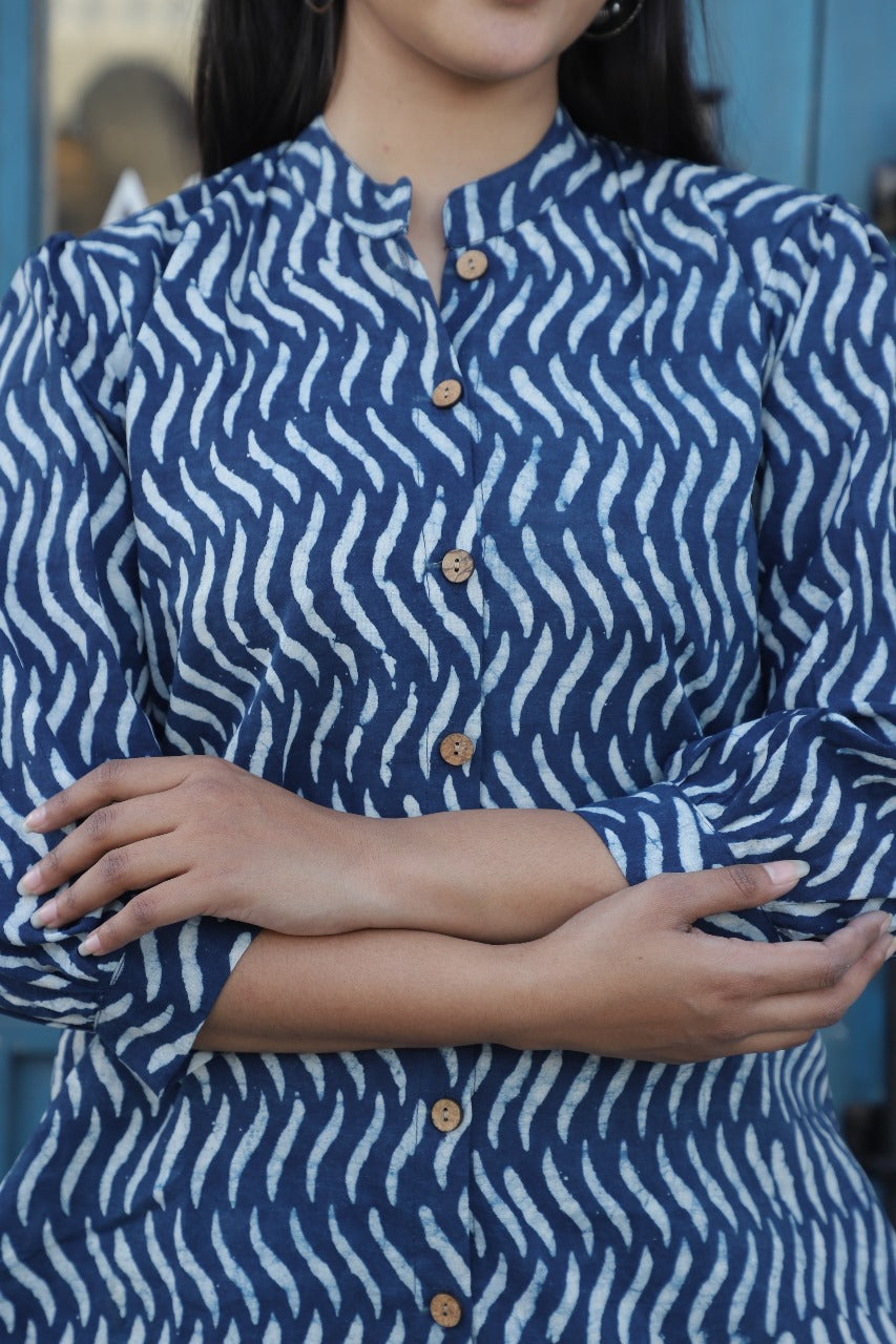 INDIGO WAVES BLOCK PRINT CO-ORD SET