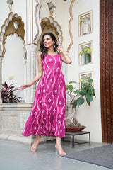 Fuchsia Pink Shibori Tie-Dye Flared Long Dress