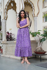 PURPLE FLORAL COTTON LONG DRESS