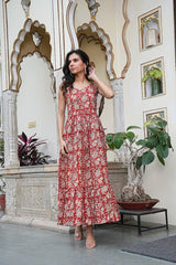 RUST RED PAISLEY COTTON LONG  DRESS
