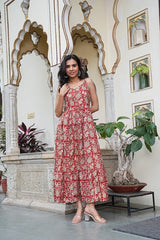 RUST RED PAISLEY COTTON LONG  DRESS