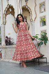 RUST RED PAISLEY COTTON LONG  DRESS