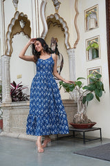 INDIGO BLUE BLOCK PRINT LONG DRESS