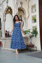 INDIGO BLUE BLOCK PRINT LONG DRESS