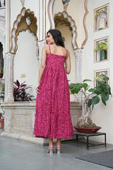 WINE PINK FLORAL COTTON LONG DRESS