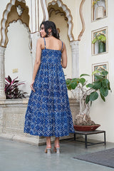 INDIGO DITSY DOT LONG DRESS