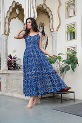 INDIGO DITSY DOT LONG DRESS