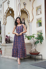 BOHO CHIC NAVY BLUE FLORAL LONG DRESS