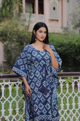 ELEGANT INDIGO HAND-BLOCK PRINTED LONG KAFTAN