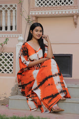 VIBRANT TIE-DYE COTTON KAFTAN SUNSET ORANGE BURST