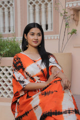 VIBRANT TIE-DYE COTTON KAFTAN SUNSET ORANGE BURST
