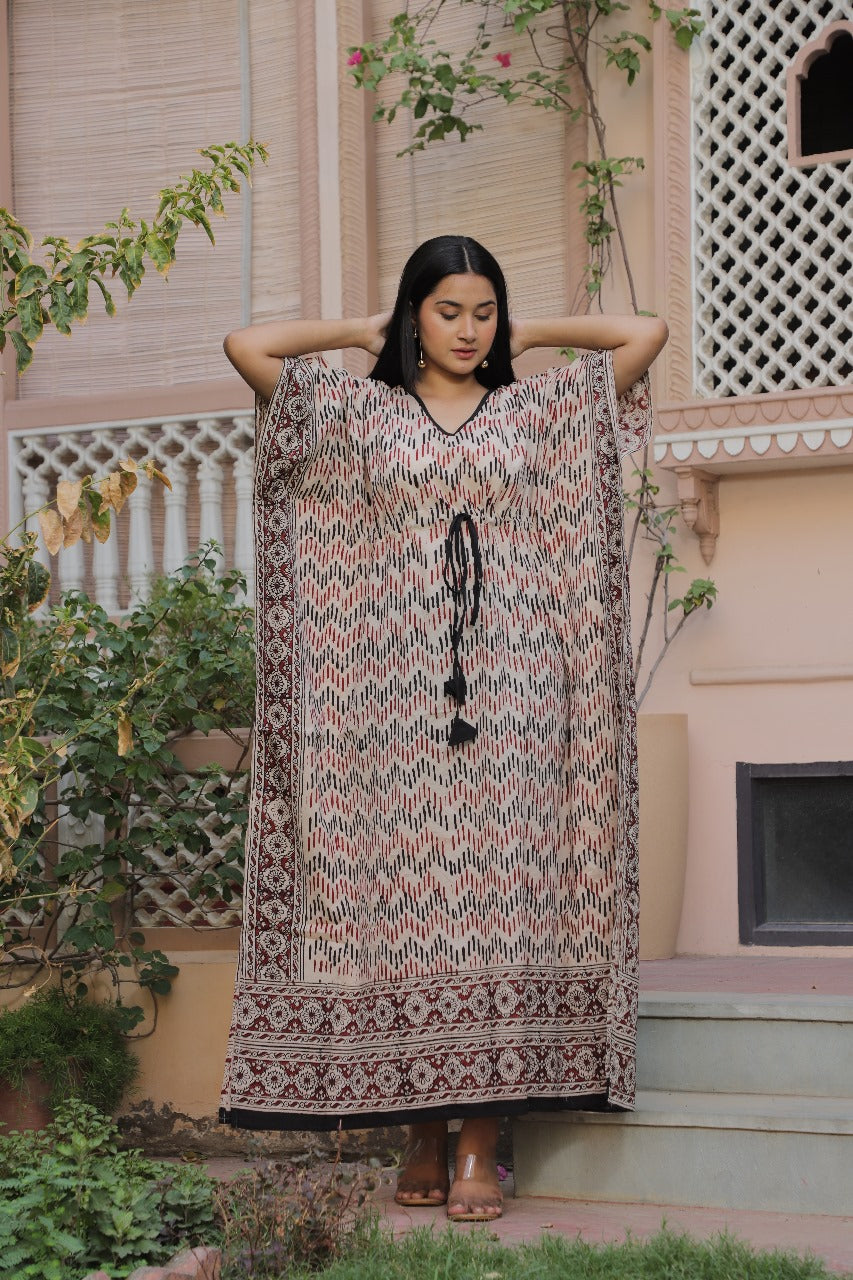 BEIGE IKAT PRINT KAFTAN  BOHO LUXE EDITION
