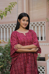 MAROON AJRAKH-INSPIRED KAFTAN DESERT BLOOM EDITION