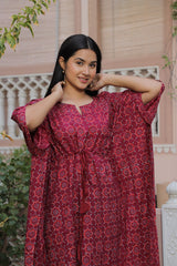 MAROON AJRAKH-INSPIRED KAFTAN DESERT BLOOM EDITION