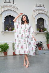 FLORAL HANDBLOCK PRINTED COTTON KAFTAN