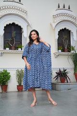 INDIGO HANDBLOCK PRINTED COTTON KAFTAN