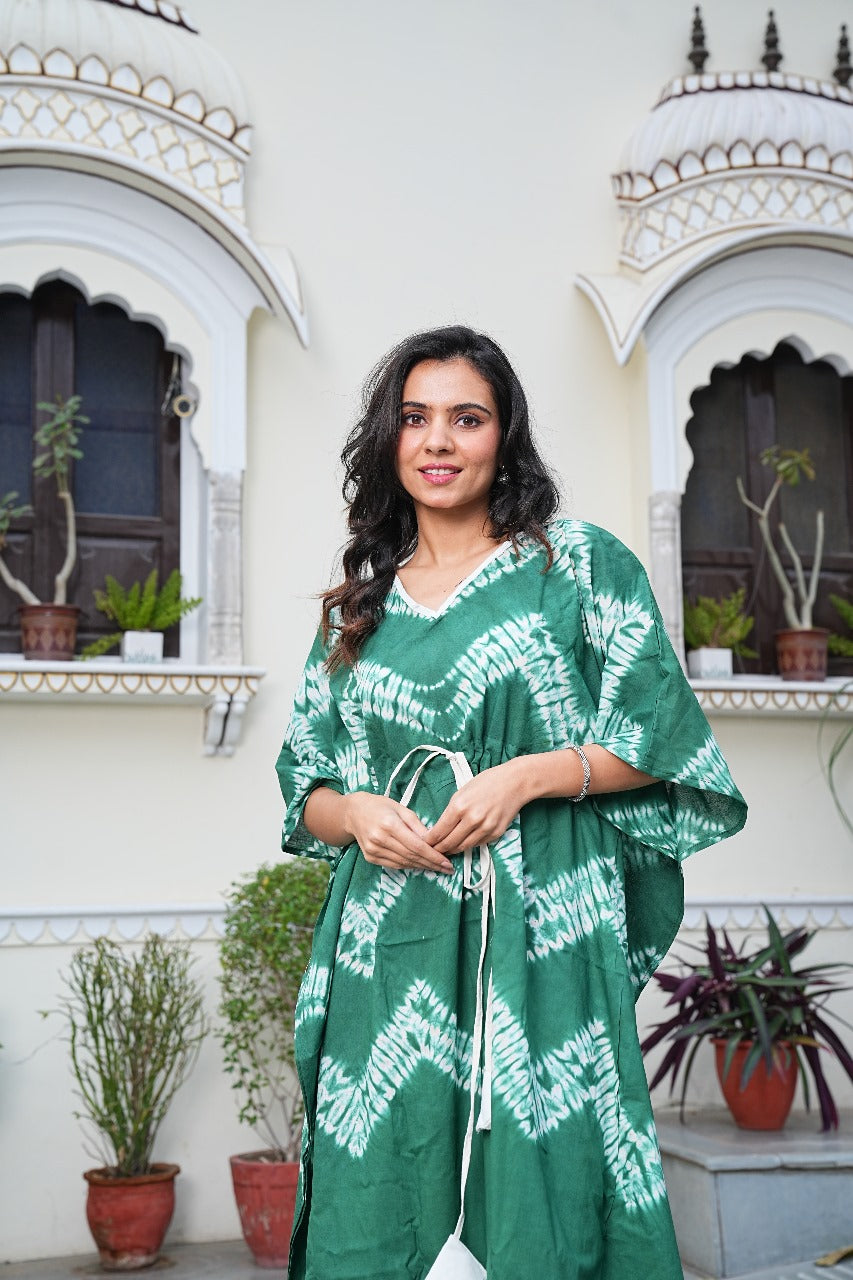 EMERALD GREEN SHIBORI COTTON KAFTAN