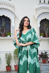EMERALD GREEN SHIBORI COTTON KAFTAN
