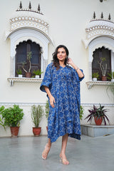 INDIGO BLUE DABU PRINT COTTON KAFTAN