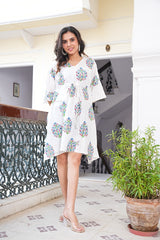 BLUE ABSTRACT BLOCK PRINT KAFTAN DRESS