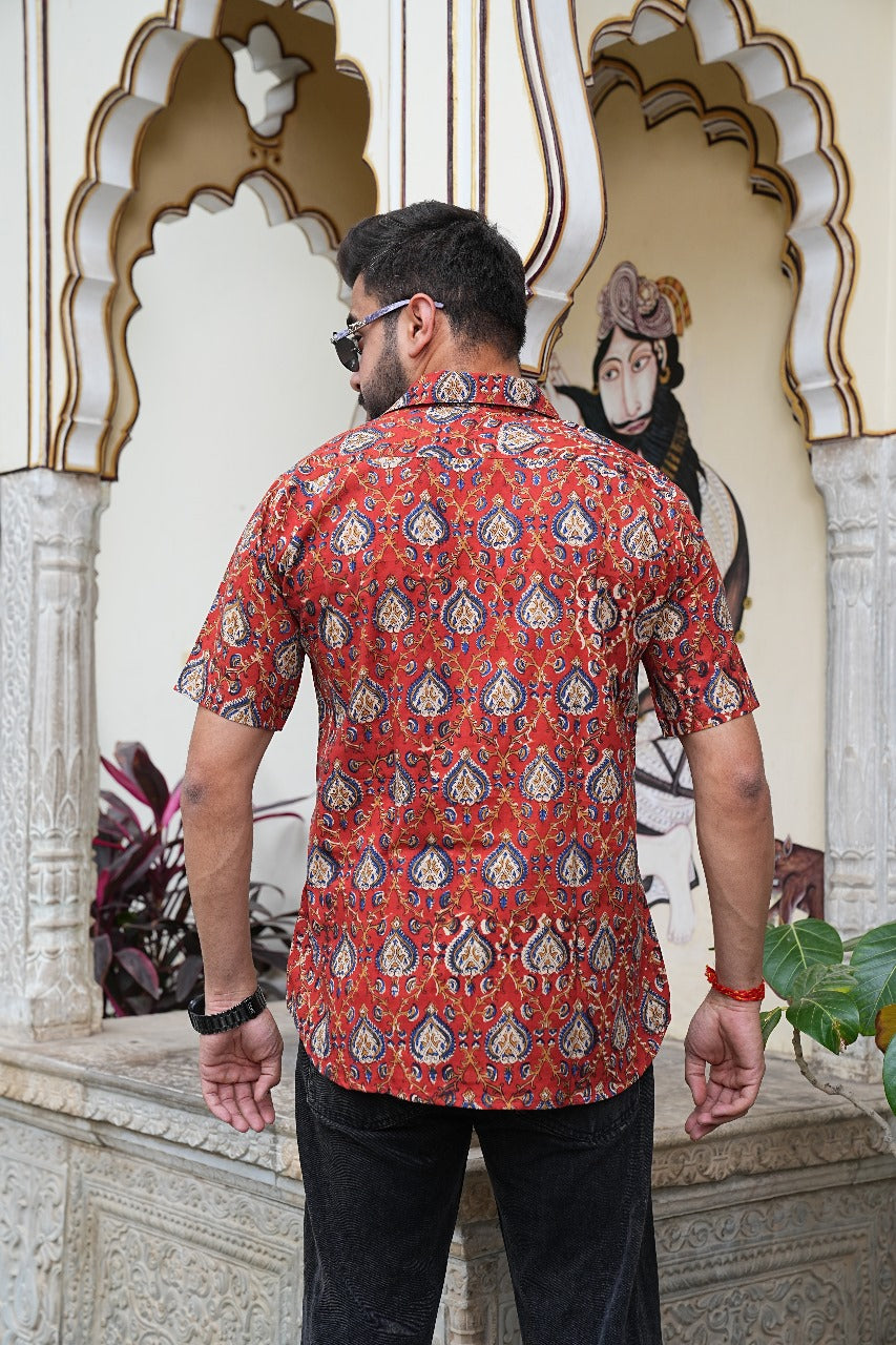 HERITAGE BLOCK PRINT COTTON SHIRT – ROYAL RED