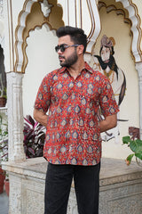 HERITAGE BLOCK PRINT COTTON SHIRT – ROYAL RED