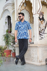 INDIGO ABSTRACT PRINT MEN'S SHIRT